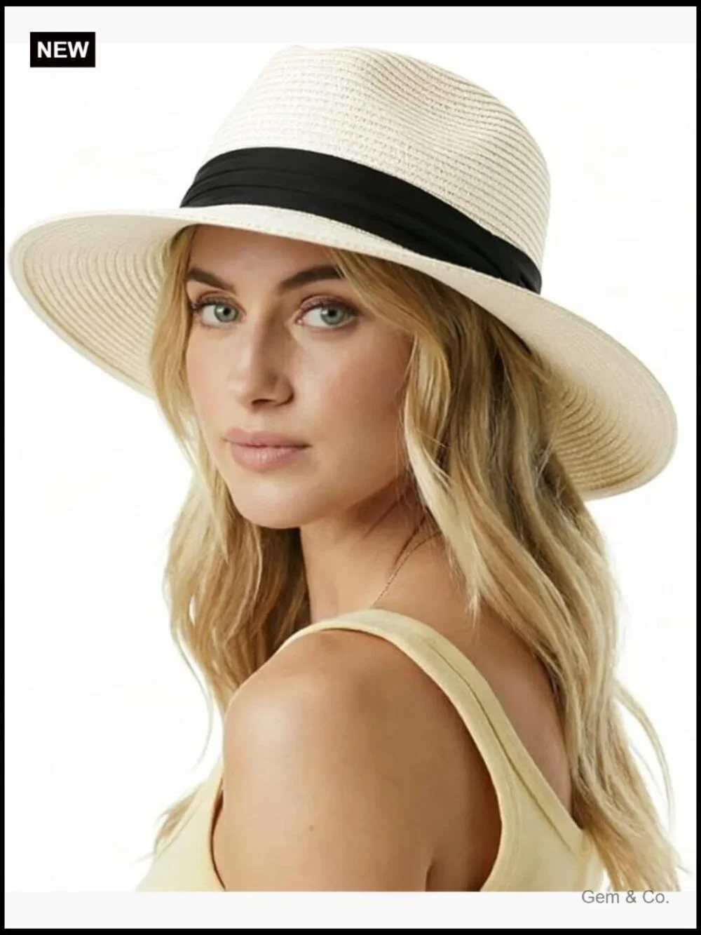 Wide Brim Straw Sun Hat UPF 50+ Foldable Travel Fedora